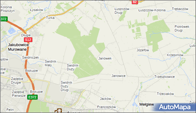 mapa Janówek gmina Mełgiew, Janówek gmina Mełgiew na mapie Targeo