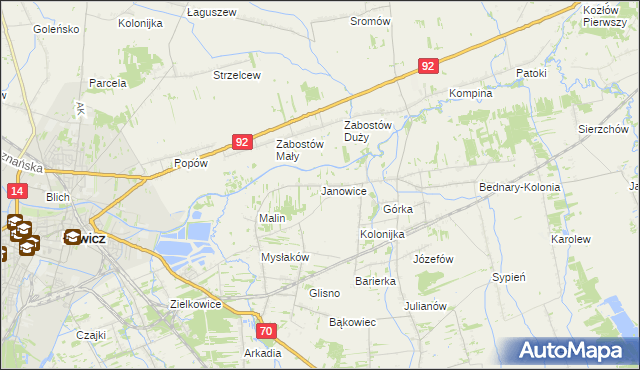 mapa Janowice gmina Nieborów, Janowice gmina Nieborów na mapie Targeo