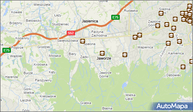 mapa Jaworze powiat bielski, Jaworze powiat bielski na mapie Targeo