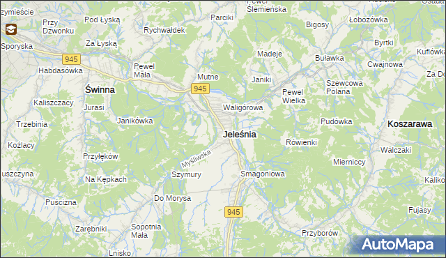 mapa Jeleśnia, Jeleśnia na mapie Targeo