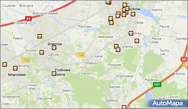 mapa Kanie gmina Brwinów, Kanie gmina Brwinów na mapie Targeo