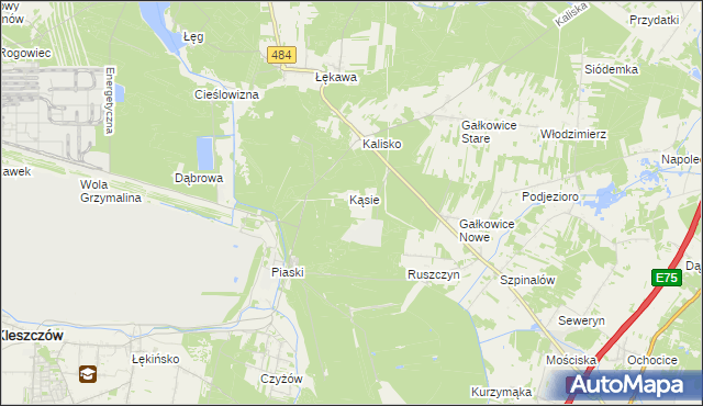 mapa Kąsie gmina Kamieńsk, Kąsie gmina Kamieńsk na mapie Targeo