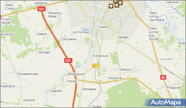 mapa Konarzyce gmina Łomża, Konarzyce gmina Łomża na mapie Targeo