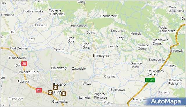 mapa Korczyna powiat krośnieński, Korczyna powiat krośnieński na mapie Targeo