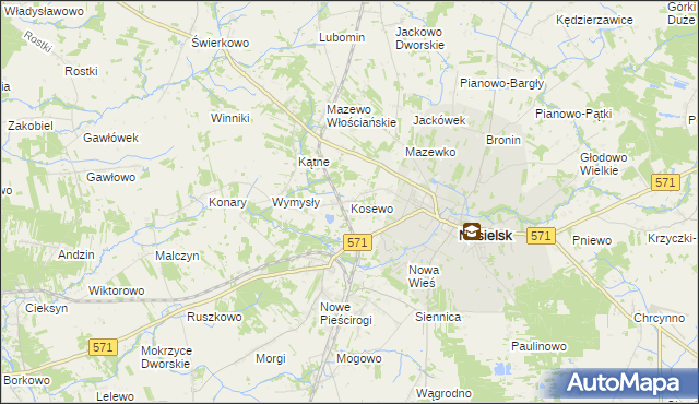 mapa Kosewo gmina Nasielsk, Kosewo gmina Nasielsk na mapie Targeo