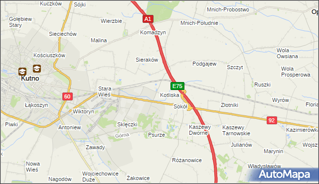 mapa Kotliska gmina Kutno, Kotliska gmina Kutno na mapie Targeo