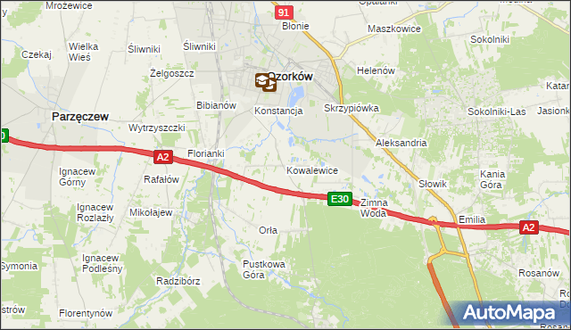 mapa Kowalewice gmina Parzęczew, Kowalewice gmina Parzęczew na mapie Targeo