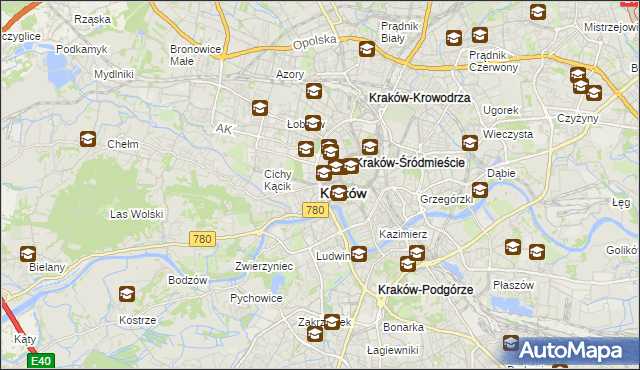 mapa Krakowa, Kraków na mapie Targeo