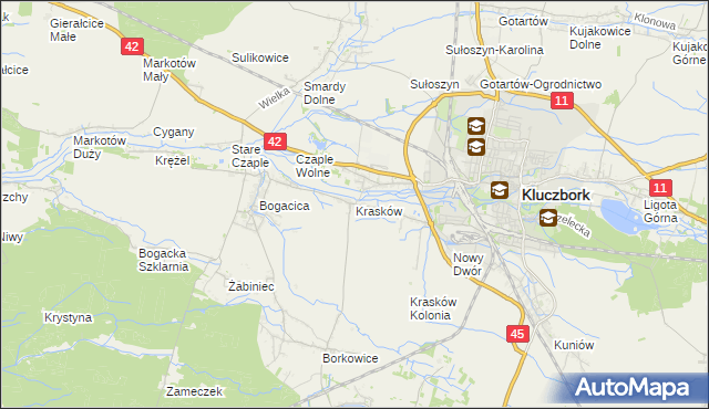 mapa Krasków gmina Kluczbork, Krasków gmina Kluczbork na mapie Targeo