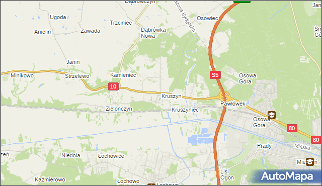 mapa Kruszyn gmina Sicienko, Kruszyn gmina Sicienko na mapie Targeo