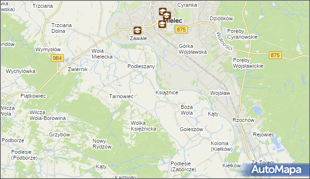 mapa Książnice gmina Mielec, Książnice gmina Mielec na mapie Targeo