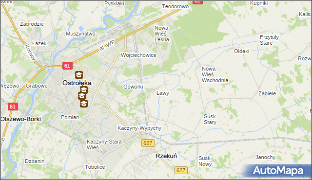 mapa Ławy gmina Rzekuń, Ławy gmina Rzekuń na mapie Targeo
