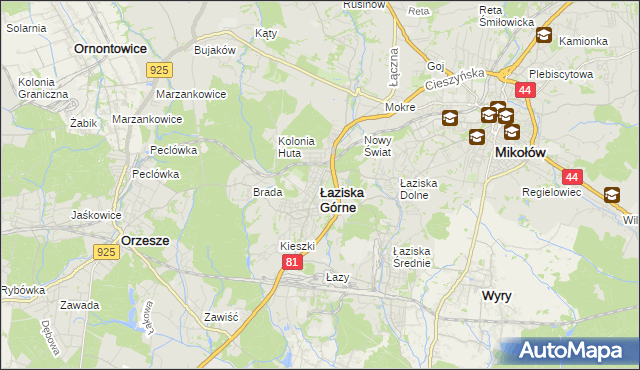 mapa Łaziska Górne, Łaziska Górne na mapie Targeo