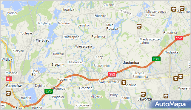 mapa Łazy gmina Jasienica, Łazy gmina Jasienica na mapie Targeo