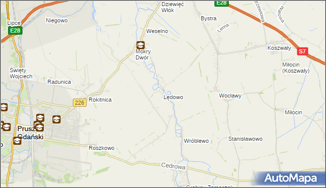 mapa Lędowo gmina Pruszcz Gdański, Lędowo gmina Pruszcz Gdański na mapie Targeo
