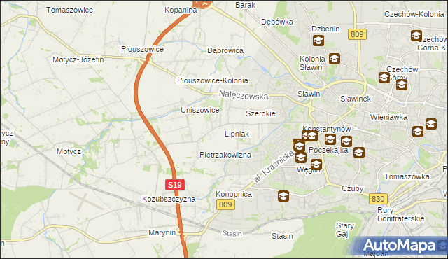 mapa Lipniak gmina Konopnica, Lipniak gmina Konopnica na mapie Targeo