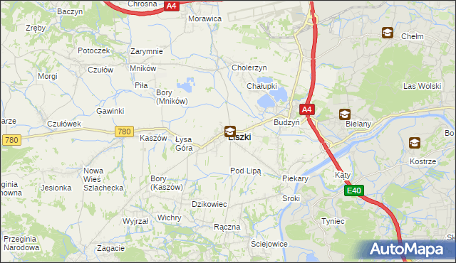 mapa Liszki powiat krakowski, Liszki powiat krakowski na mapie Targeo