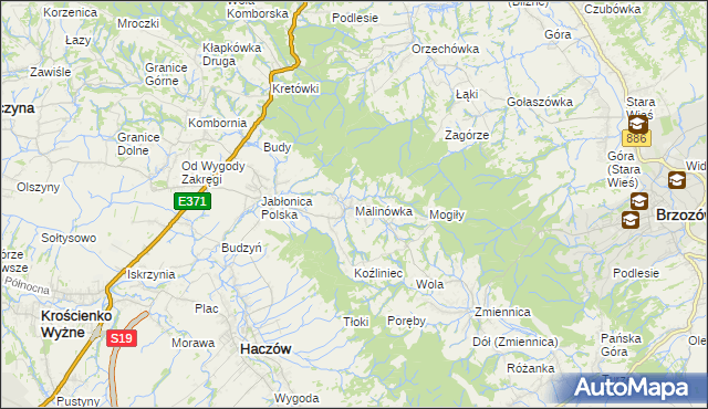 mapa Malinówka gmina Haczów, Malinówka gmina Haczów na mapie Targeo