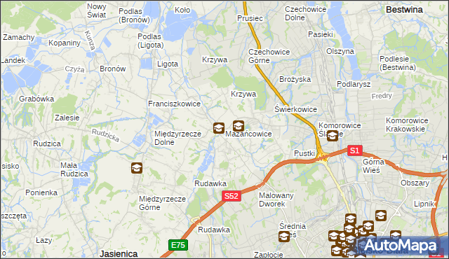 mapa Mazańcowice, Mazańcowice na mapie Targeo