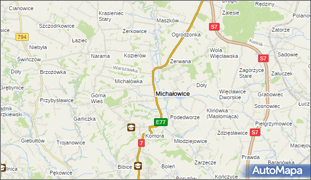 mapa Michałowice powiat krakowski, Michałowice powiat krakowski na mapie Targeo