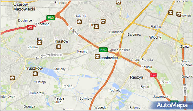 mapa Michałowice powiat pruszkowski, Michałowice powiat pruszkowski na mapie Targeo