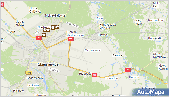 mapa Miedniewice gmina Skierniewice, Miedniewice gmina Skierniewice na mapie Targeo