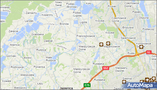 mapa Międzyrzecze Dolne, Międzyrzecze Dolne na mapie Targeo