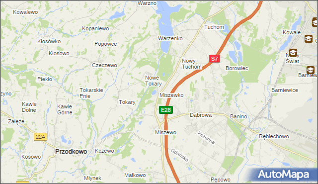 mapa Miszewko gmina Żukowo, Miszewko gmina Żukowo na mapie Targeo