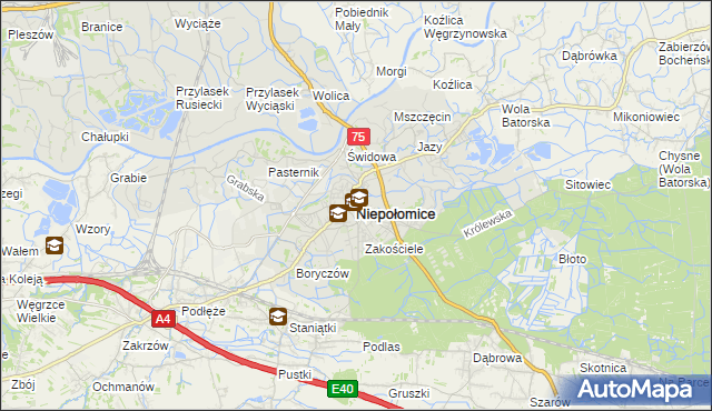 mapa Niepołomice, Niepołomice na mapie Targeo