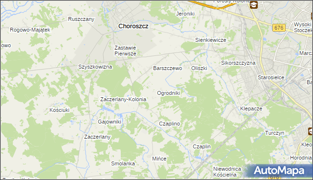 mapa Ogrodniki gmina Choroszcz, Ogrodniki gmina Choroszcz na mapie Targeo