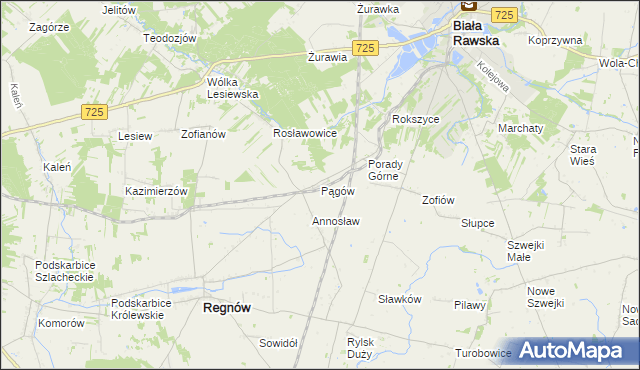 mapa Pągów gmina Biała Rawska, Pągów gmina Biała Rawska na mapie Targeo