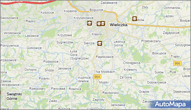 mapa Pawlikowice gmina Wieliczka, Pawlikowice gmina Wieliczka na mapie Targeo