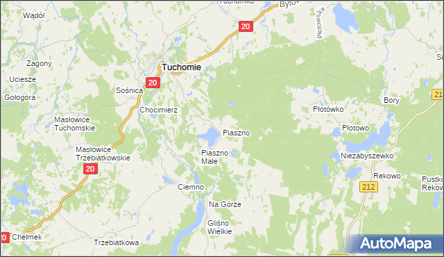mapa Piaszno gmina Tuchomie, Piaszno gmina Tuchomie na mapie Targeo