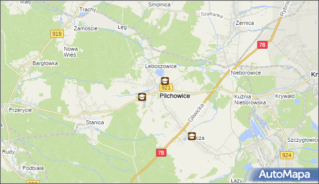 mapa Pilchowice powiat gliwicki, Pilchowice powiat gliwicki na mapie Targeo