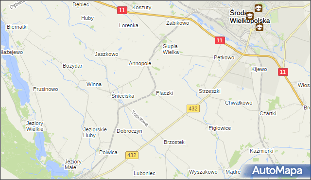 mapa Płaczki gmina Zaniemyśl, Płaczki gmina Zaniemyśl na mapie Targeo