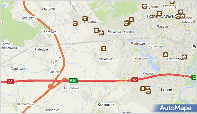 mapa Plewiska gmina Komorniki, Plewiska gmina Komorniki na mapie Targeo