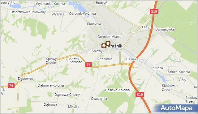 mapa Podlesie gmina Kraśnik, Podlesie gmina Kraśnik na mapie Targeo