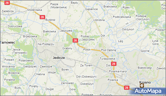 mapa Potok gmina Jedlicze, Potok gmina Jedlicze na mapie Targeo