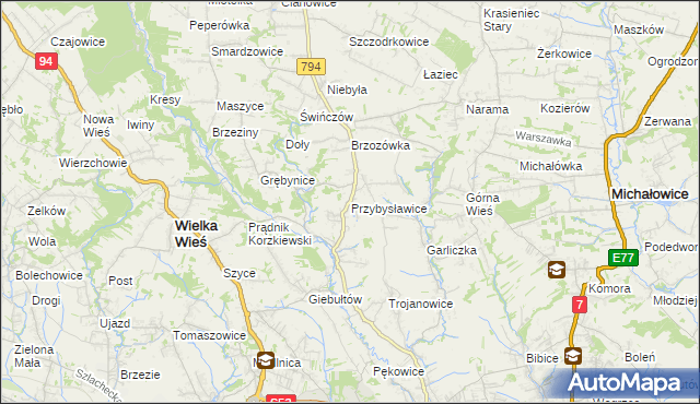 mapa Przybysławice gmina Zielonki, Przybysławice gmina Zielonki na mapie Targeo