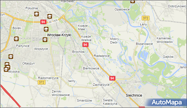 mapa Radwanice gmina Siechnice, Radwanice gmina Siechnice na mapie Targeo