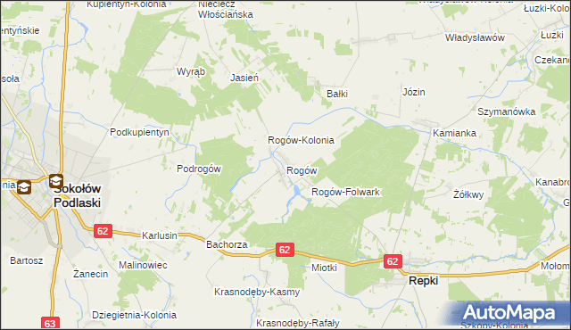 mapa Rogów gmina Repki, Rogów gmina Repki na mapie Targeo