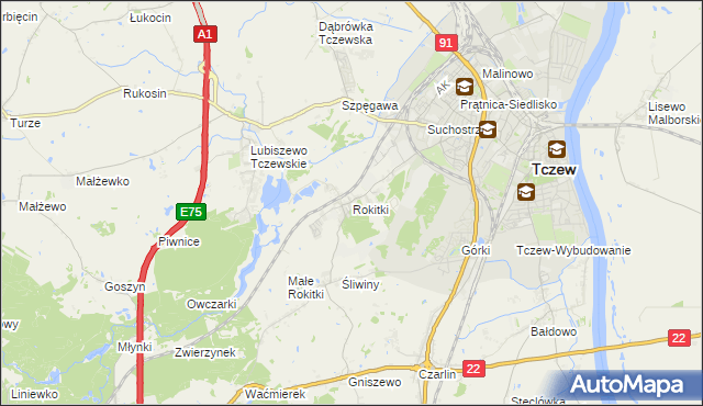 mapa Rokitki gmina Tczew, Rokitki gmina Tczew na mapie Targeo