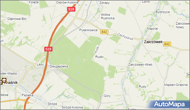 mapa Rudki gmina Zakrzówek, Rudki gmina Zakrzówek na mapie Targeo