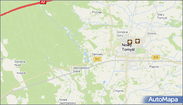 mapa Sękowo gmina Nowy Tomyśl, Sękowo gmina Nowy Tomyśl na mapie Targeo