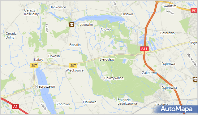 mapa Sierosław gmina Tarnowo Podgórne, Sierosław gmina Tarnowo Podgórne na mapie Targeo