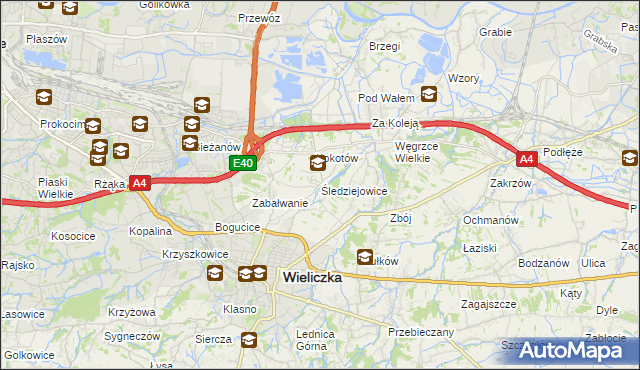 mapa Śledziejowice, Śledziejowice na mapie Targeo