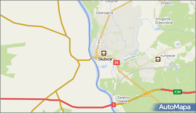 mapa Słubice, Słubice na mapie Targeo