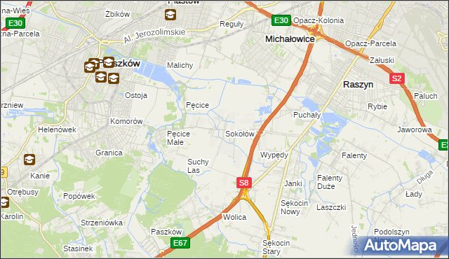 mapa Sokołów gmina Michałowice, Sokołów gmina Michałowice na mapie Targeo