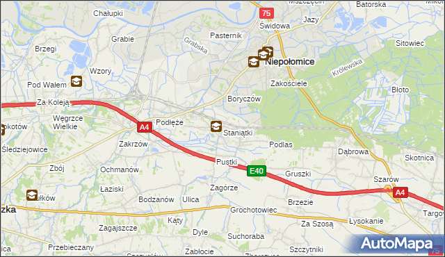 mapa Staniątki, Staniątki na mapie Targeo