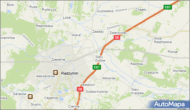 mapa Stary Dybów, Stary Dybów na mapie Targeo